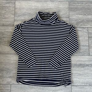 lands end womens Nautical Long Sleeve Waffle Funnel Neck Top Drawstring Waist M
